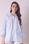 Surabhi Arya_Blue Cotton Print Stripe Collared Neck Placement Heart Patch Work Shirt _Online_at_Aza_Fashions