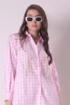 Surabhi Arya_Pink Cotton Embroidery Floral Collared Neck Chequered Pattern Shirt _Online_at_Aza_Fashions