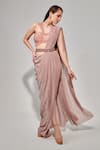 Buy_One Knot One_Pink Saree Metallic Jersey Embroidery Abstract Beads Blouse And Pre-draped _at_Aza_Fashions