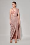 Buy_One Knot One_Pink Saree Metallic Jersey Embroidery Abstract Beads Blouse And Pre-draped _Online_at_Aza_Fashions