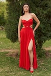 Buy_AMRTA by GUNEET KONDAL_Red Linen Crepe Studs Plunge Waist Cut-out Maxi Dress _at_Aza_Fashions