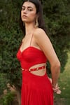 Buy_AMRTA by GUNEET KONDAL_Red Linen Crepe Studs Plunge Waist Cut-out Maxi Dress _Online_at_Aza_Fashions