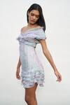 Buy_AMRTA by GUNEET KONDAL_Purple Viscose 90% Floral Off Shoulder Ruffle Detailed Short Dress _Online_at_Aza_Fashions