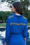 Shop_AMRTA by GUNEET KONDAL_Blue Linen 65% Viscose Studs Collared Detailed Back Short Dress _Online_at_Aza_Fashions