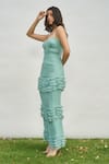 Buy_AMRTA by GUNEET KONDAL_Blue 100% Viscose Chiffon Ruffle Plunge Gather Detailed Maxi Dress _Online_at_Aza_Fashions