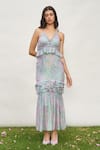 Buy_AMRTA by GUNEET KONDAL_Purple Viscose 90% Ruffle Plunge Detailed Maxi Dress _at_Aza_Fashions