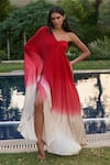 Buy_AMRTA by GUNEET KONDAL_Red 100% Satin Asymmetric One Shoulder Ombre Dress _at_Aza_Fashions