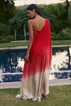 Shop_AMRTA by GUNEET KONDAL_Red 100% Satin Asymmetric One Shoulder Ombre Dress _at_Aza_Fashions