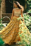 Buy_Bhumika Sharma_Yellow Organza Embroidered Sequins V-neck Lisa Sylvia Flower Print Lehenga Set _at_Aza_Fashions