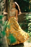 Shop_Bhumika Sharma_Yellow Organza Embroidered Sequins V-neck Lisa Sylvia Flower Print Lehenga Set _at_Aza_Fashions