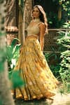 Bhumika Sharma_Yellow Organza Embroidered Sequins V-neck Lisa Sylvia Flower Print Lehenga Set _Online_at_Aza_Fashions