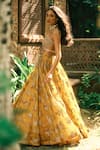 Buy_Bhumika Sharma_Yellow Organza Embroidered Sequins V-neck Lisa Sylvia Flower Print Lehenga Set _Online_at_Aza_Fashions