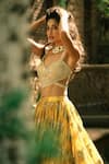 Shop_Bhumika Sharma_Yellow Organza Embroidered Sequins V-neck Lisa Sylvia Flower Print Lehenga Set _Online_at_Aza_Fashions