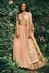 Buy_Bhumika Sharma_Pink Georgette Embroidered Sequins Bustier Lisa Gathered Lehenga Set With Cape _at_Aza_Fashions