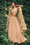 Shop_Bhumika Sharma_Pink Georgette Embroidered Sequins Bustier Lisa Gathered Lehenga Set With Cape _at_Aza_Fashions