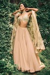 Shop_Bhumika Sharma_Pink Georgette Embroidered Sequins Bustier Lisa Gathered Lehenga Set With Cape _Online_at_Aza_Fashions