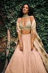 Bhumika Sharma_Pink Georgette Embroidered Sequins Bustier Lisa Gathered Lehenga Set With Cape _at_Aza_Fashions