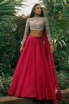 Bhumika Sharma_Pink Net Embroidered Sequins Closed Round Lehenga Blouse Set _Online_at_Aza_Fashions