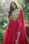 Buy_Bhumika Sharma_Pink Net Embroidered Sequins Closed Round Lehenga Blouse Set _Online_at_Aza_Fashions