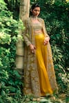 Buy_Bhumika Sharma_Yellow Georgette Embroidered Floral Bustier U Neck Pant Set With Jacket _at_Aza_Fashions