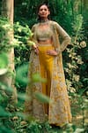 Bhumika Sharma_Yellow Georgette Embroidered Floral Bustier U Neck Pant Set With Jacket _Online_at_Aza_Fashions