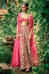 Buy_Bhumika Sharma_Pink Georgette Embroidered Floral Bustier Sweetheart Pant Set With Cape _at_Aza_Fashions