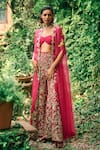 Buy_Bhumika Sharma_Pink Georgette Embroidered Floral Bustier Sweetheart Pant Set With Cape _Online_at_Aza_Fashions