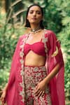 Shop_Bhumika Sharma_Pink Georgette Embroidered Floral Bustier Sweetheart Pant Set With Cape _Online_at_Aza_Fashions