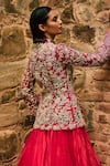 Shop_Bhumika Sharma_Pink Organza Embroidered Flower V-neck Farasha Lehenga With Jacket _at_Aza_Fashions