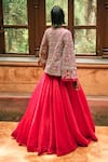 Shop_Bhumika Sharma_Pink Organza Embroidered Floral Blouse V-neck Farasha Lehenga Set With Jacket _at_Aza_Fashions