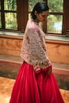 Shop_Bhumika Sharma_Pink Organza Embroidered Floral Blouse V-neck Farasha Lehenga Set With Jacket _Online_at_Aza_Fashions