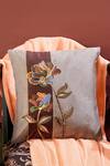 Shop_Mid July Home_Beige Velvet Thread, Bead, Vibrant Rose Embroidered Cushion Cover 2 Pcs Set _at_Aza_Fashions