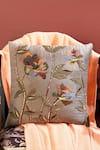 Mid July Home_Beige Velvet Thread, Bead, Vibrant Rose Embroidered Cushion Cover 2 Pcs Set _Online_at_Aza_Fashions