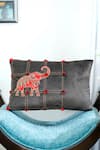 Shop_Mid July Home_Black Velvet Zardozi Majestic Elephant Embroidered Cushion Cover 2 Pcs Set _at_Aza_Fashions