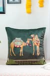 Mid July Home_Green Velvet Camel Royal Opulence Mughal Print Cushion Cover 2 Pcs Set _Online_at_Aza_Fashions