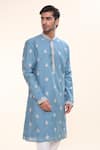 Buy_Arihant Rai Sinha_Blue Silk Mirrors, Sequins, Embroidery Floral Geometric Kurta _at_Aza_Fashions