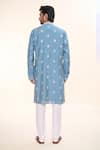 Shop_Arihant Rai Sinha_Blue Silk Mirrors, Sequins, Embroidery Floral Geometric Kurta _at_Aza_Fashions