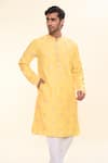 Buy_Arihant Rai Sinha_Yellow Silk Embroidered Sequin Floral Butta Kurta _at_Aza_Fashions