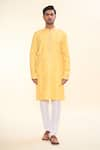 Arihant Rai Sinha_Yellow Silk Embroidered Sequin Floral Butta Kurta _Online_at_Aza_Fashions