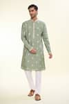 Arihant Rai Sinha_Green Silk Embroidered Sequin Geometric Butta Kurta _Online_at_Aza_Fashions