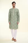 Arihant Rai Sinha_Green Silk Embroidered Sequin Geometric Butta Kurta _at_Aza_Fashions