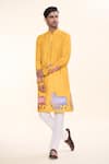 Buy_Arihant Rai Sinha_Yellow Soft Cotton Printed Fauna Straight Kurta _at_Aza_Fashions