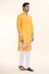 Arihant Rai Sinha_Yellow Soft Cotton Printed Fauna Straight Kurta _Online_at_Aza_Fashions