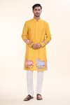 Buy_Arihant Rai Sinha_Yellow Soft Cotton Printed Fauna Straight Kurta _Online_at_Aza_Fashions