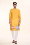 Arihant Rai Sinha_Yellow Soft Cotton Printed Fauna Straight Kurta _at_Aza_Fashions