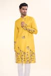 Buy_Arihant Rai Sinha_Yellow Soft Cotton Printed Bird Abstract Flying Kurta _at_Aza_Fashions