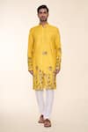 Buy_Arihant Rai Sinha_Yellow Soft Cotton Printed Bird Abstract Flying Kurta _Online_at_Aza_Fashions