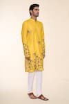 Shop_Arihant Rai Sinha_Yellow Soft Cotton Printed Bird Abstract Flying Kurta _Online_at_Aza_Fashions