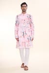 Buy_Arihant Rai Sinha_Pink Soft Cotton Printed Splash Straight Kurta _Online_at_Aza_Fashions