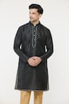 Buy_Arihant Rai Sinha_Black Silk Lace Bordered Short Kurta _at_Aza_Fashions